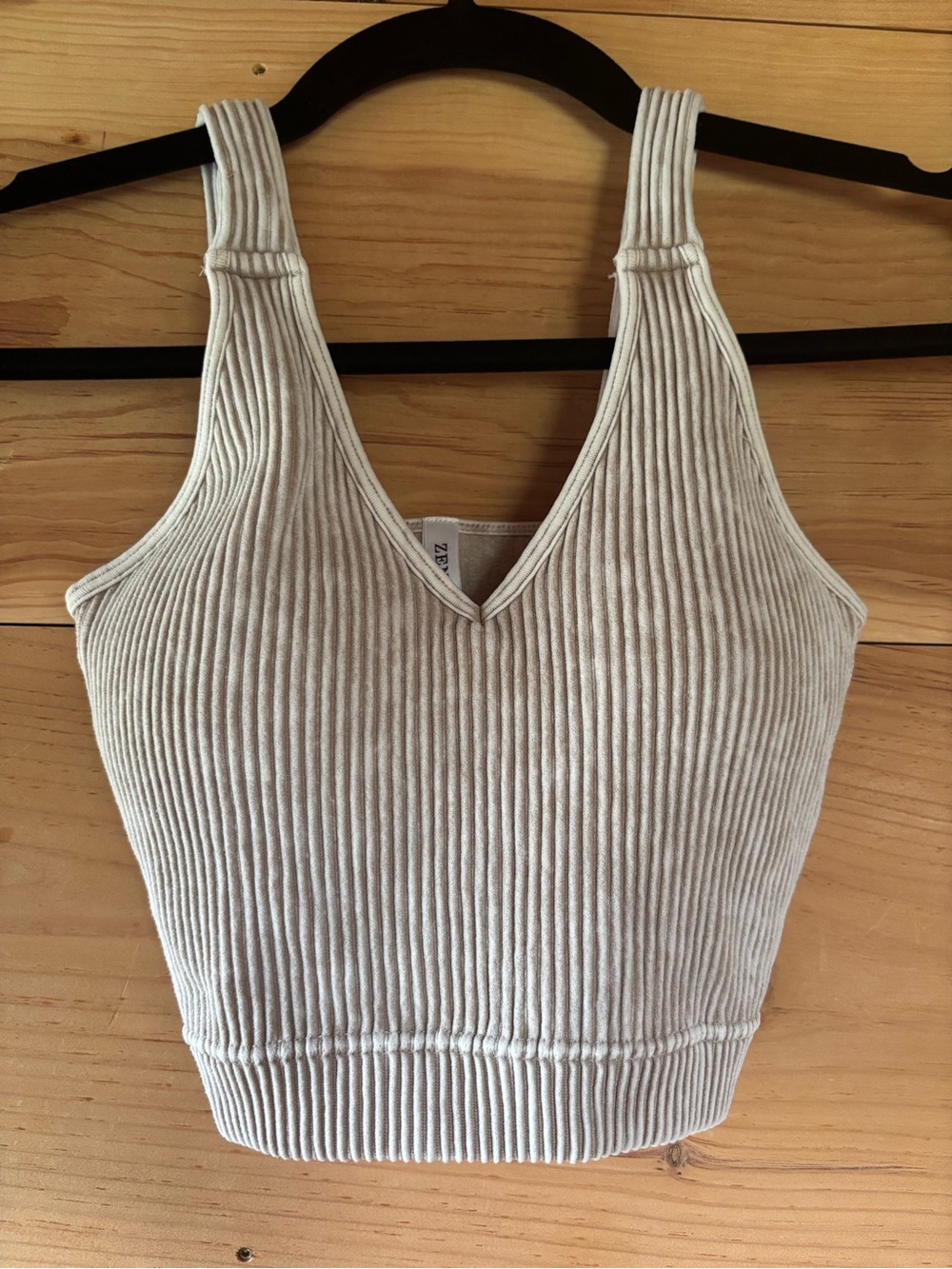 Zenana Outfitters Ribbed Scoop Bralette with padding - Taupe new in package
